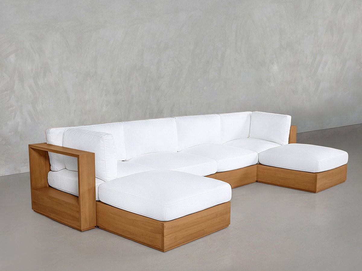 6-Seat Modular Double Chaise Sectional Teak Outdoor - 7th Avenue