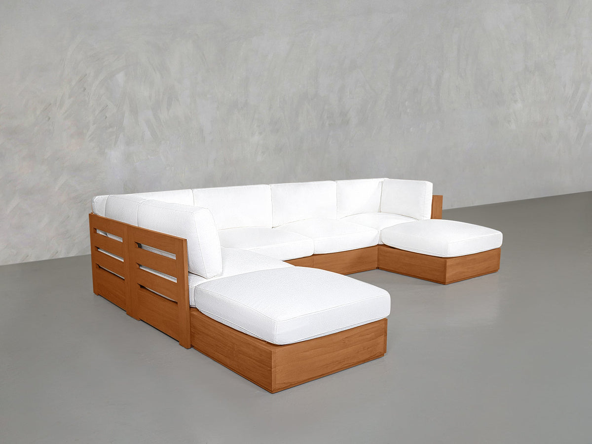 7-Seat Modular Chaise Corner Lounger Sectional Teak Outdoor - 7th Avenue