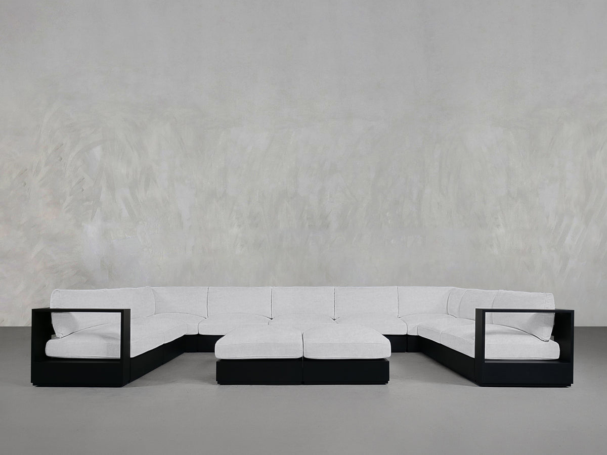 9-Seat Modular U-Sectional with Double Ottoman Aluminum Outdoor