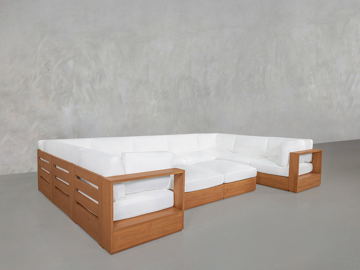 9-Seat Modular U-Sectional with Double Ottoman Teak Outdoor - 7th Avenue