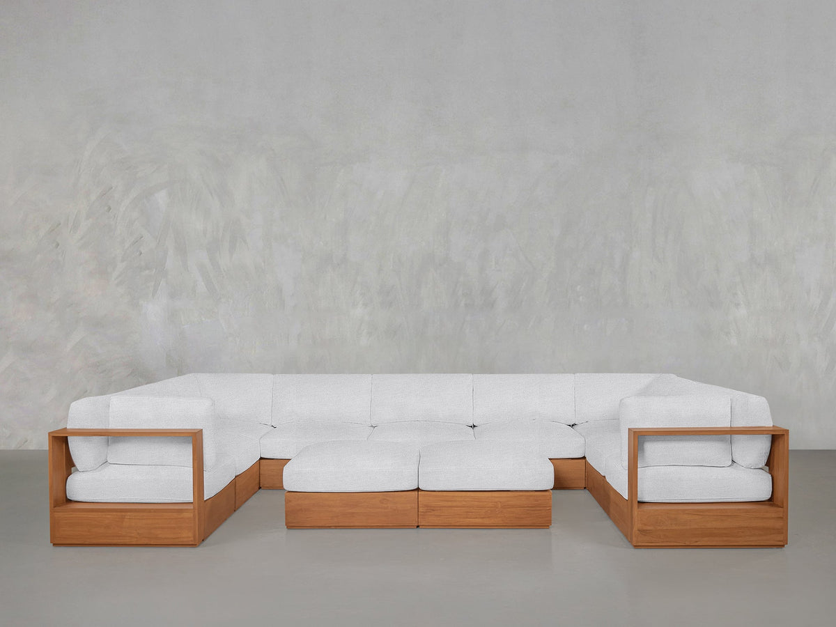 9-Seat Modular U-Sectional with Double Ottoman Teak Outdoor - 7th Avenue