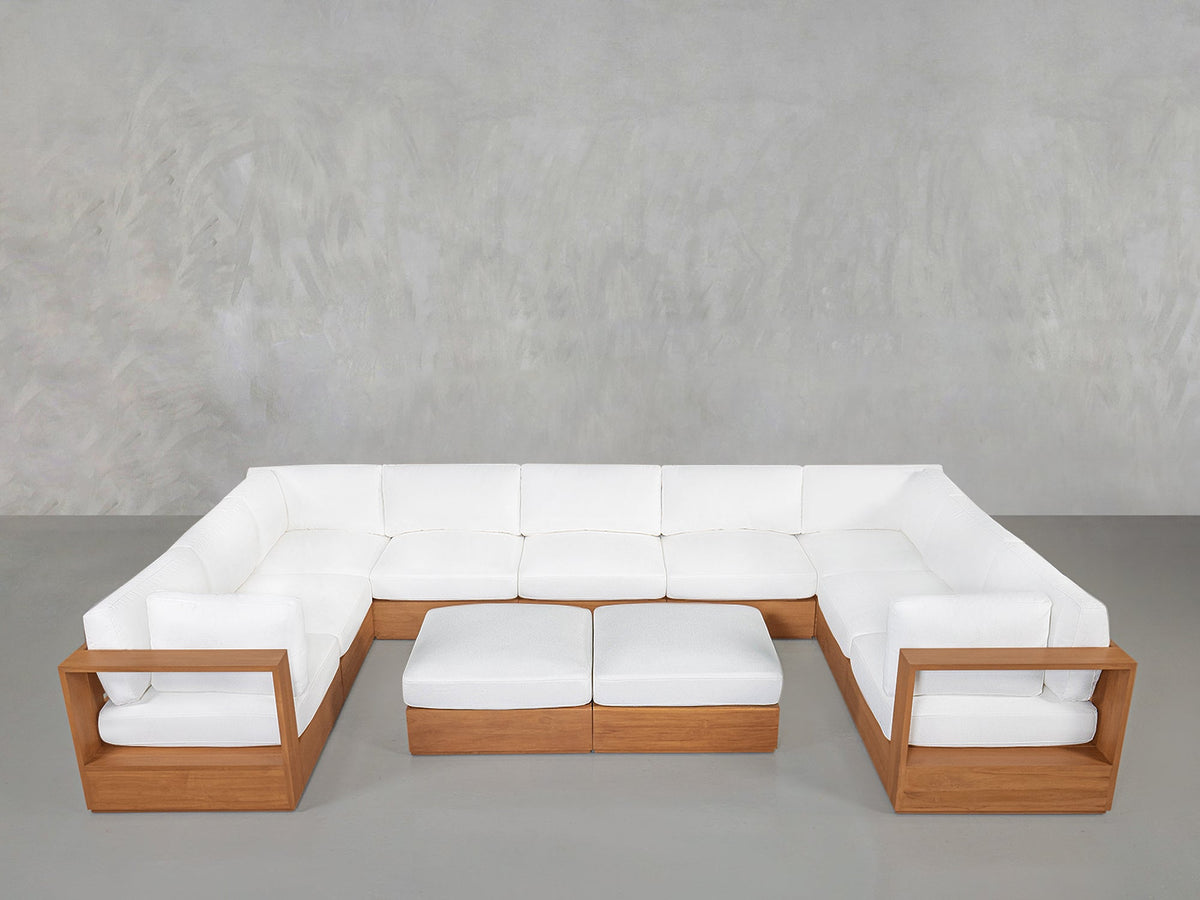 9-Seat Modular U-Sectional with Double Ottoman Teak Outdoor - 7th Avenue