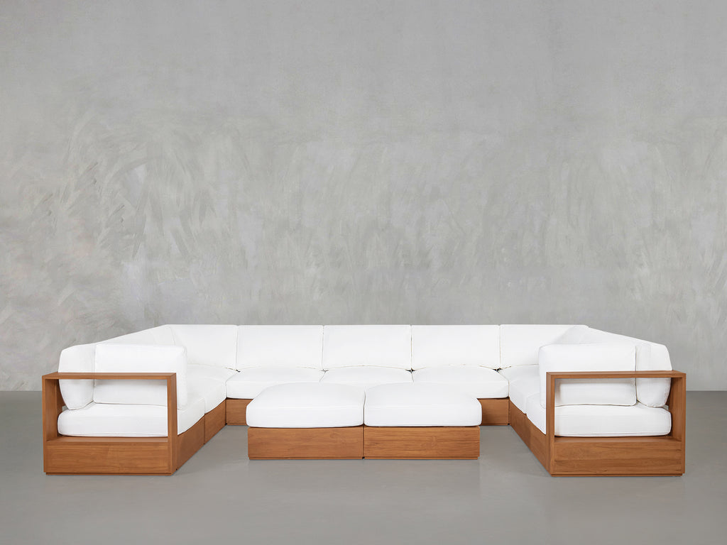 9-Seat Modular U-Sectional with Double Ottoman Teak Outdoor