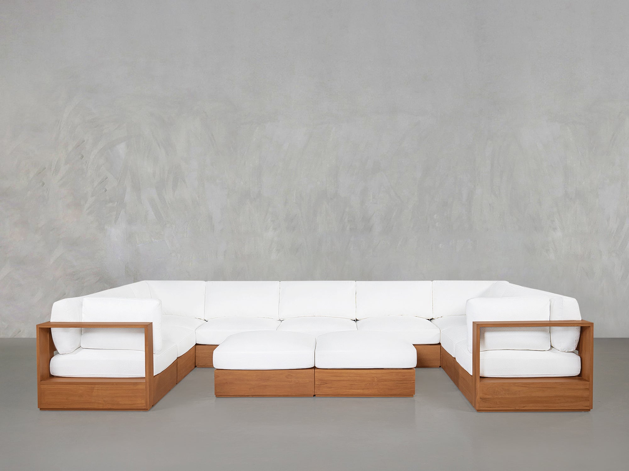 9-Seat Modular U-Sectional with Double Ottoman Teak Outdoor