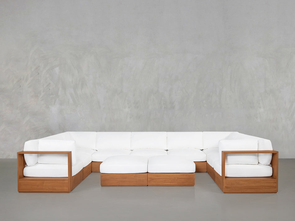 9-Seat Modular U-Sectional with Double Ottoman Teak Outdoor