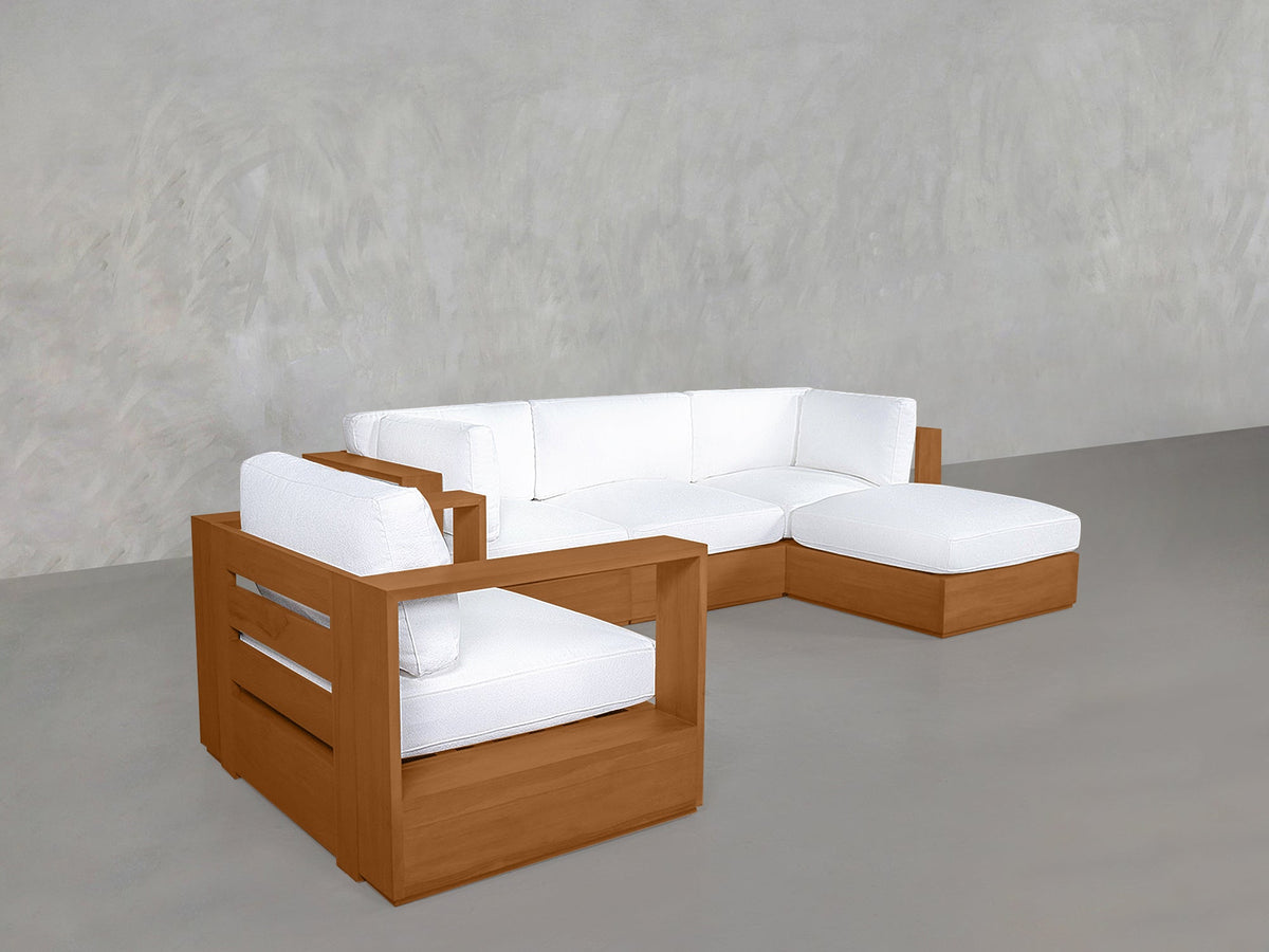 4-1 Sectional & Armchair Set Teak Outdoor - 7th Avenue