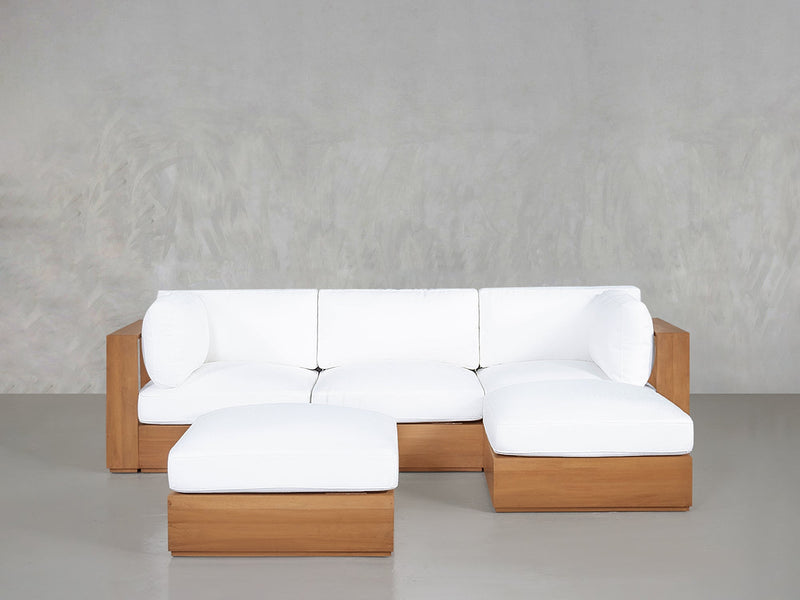 4-Seat Modular Chaise Sectional with Ottoman Teak Outdoor - 7th Avenue