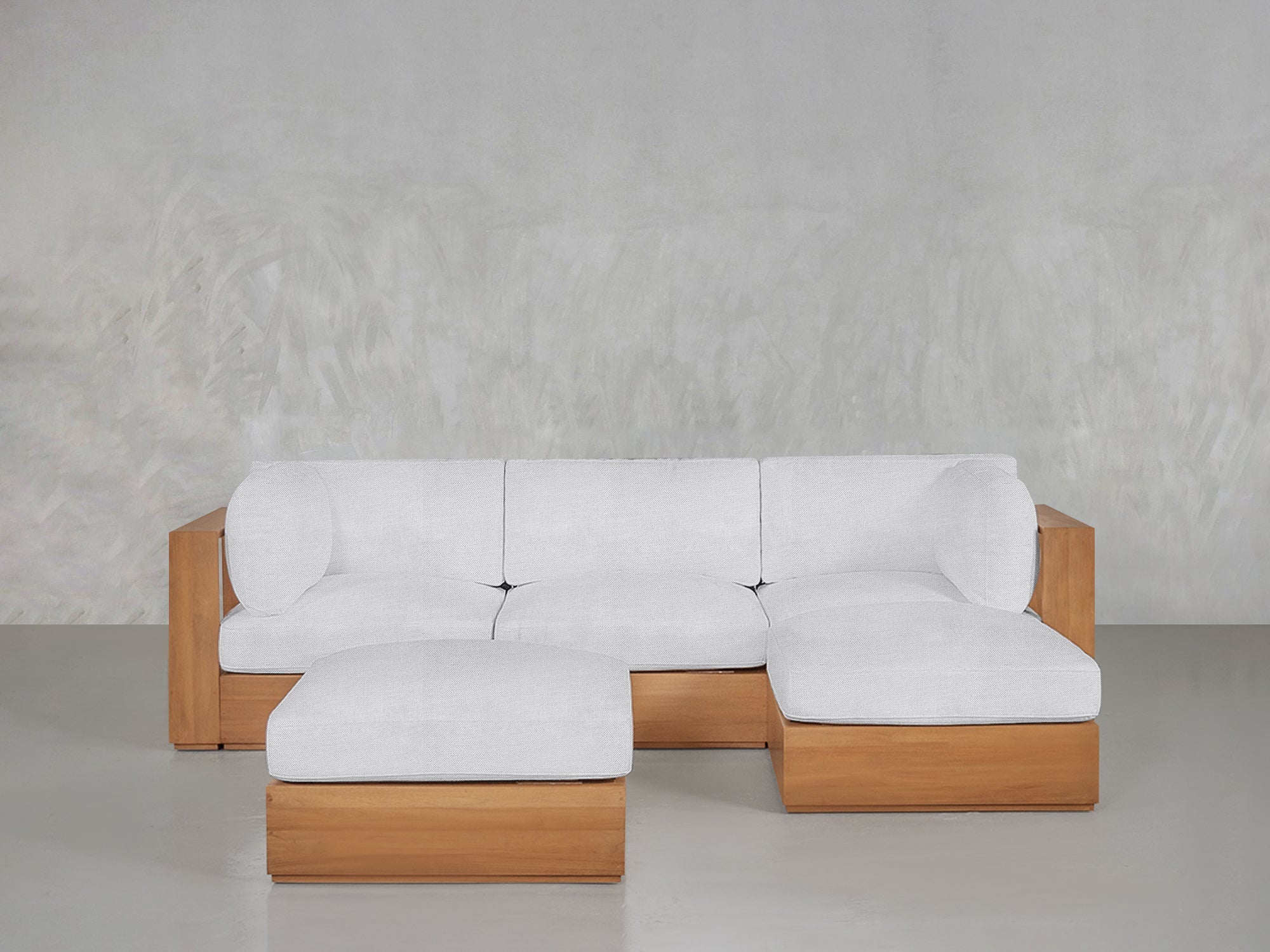 4-Seat Modular Chaise Sectional with Ottoman Teak Outdoor - 7th Avenue