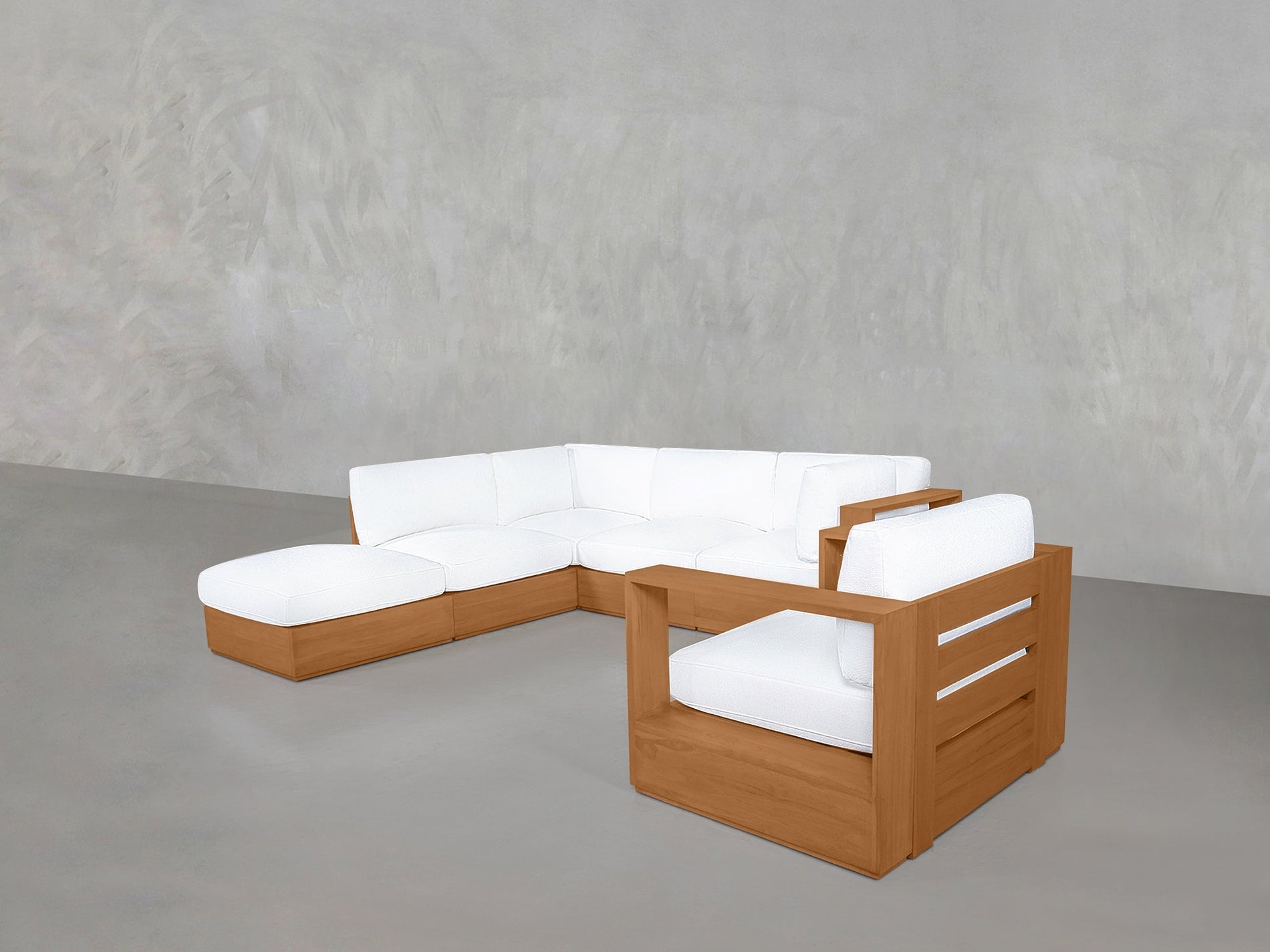 5-1 Sectional & Armchair Set Teak Outdoor - 7th Avenue