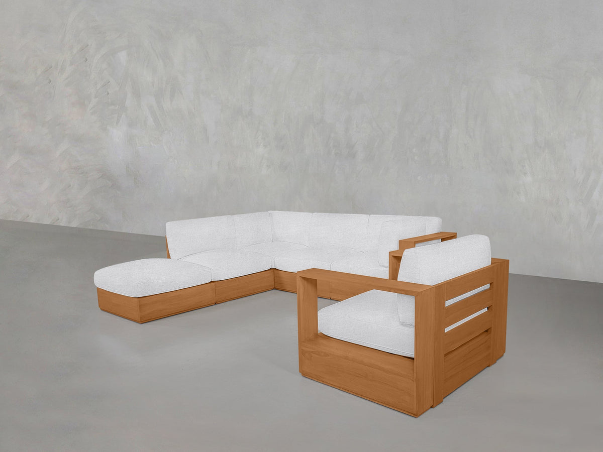 5-1 Sectional & Armchair Set Teak Outdoor - 7th Avenue