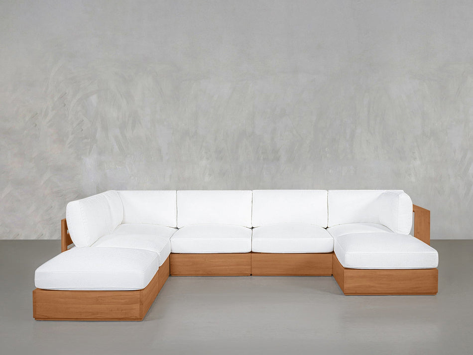 7 - Seat Modular Chaise Corner Lounger Sectional Teak Outdoor - 7th Avenue