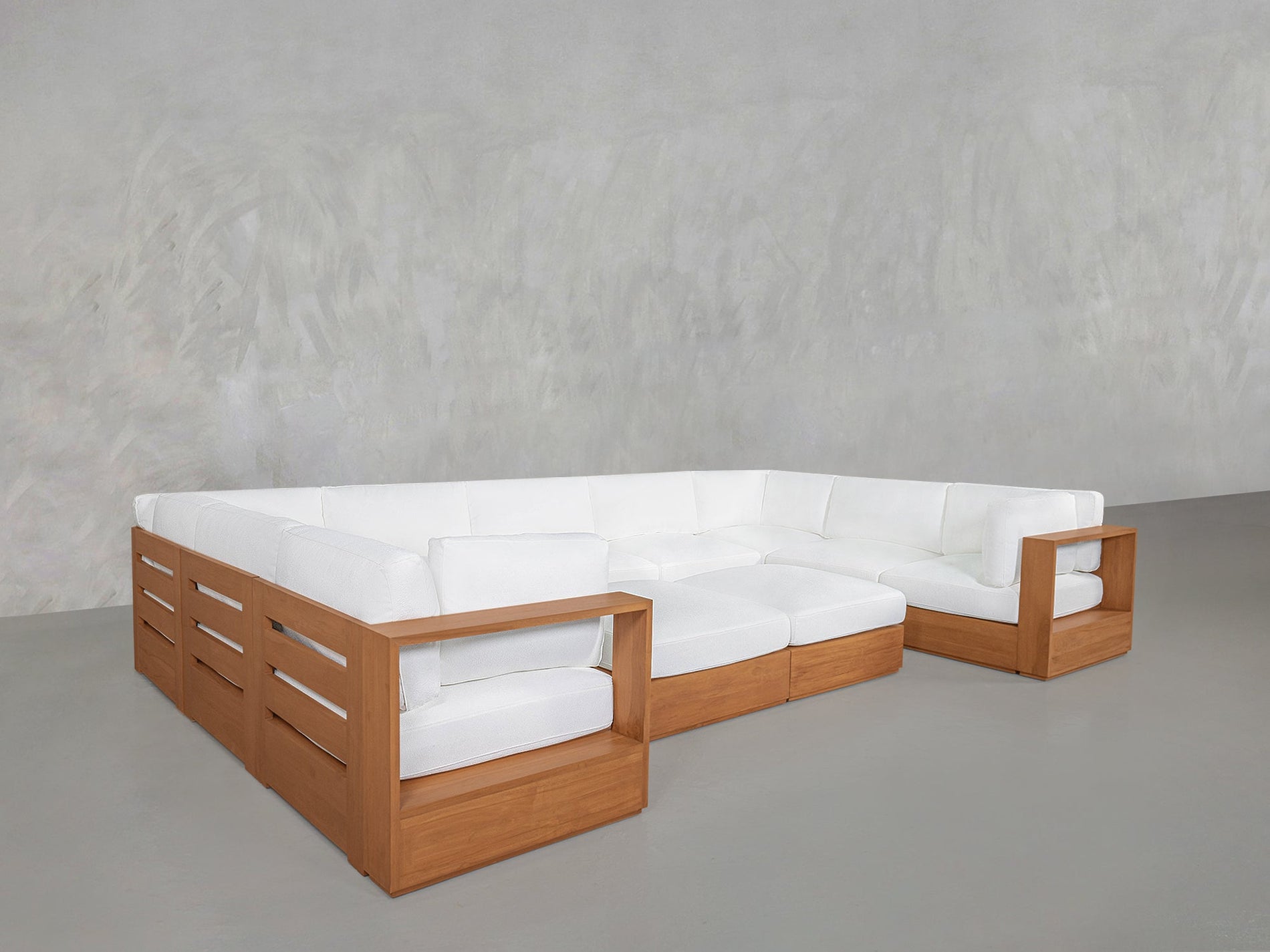 9-Seat Modular U-Sectional with Double Ottoman Teak Outdoor - 7th Avenue