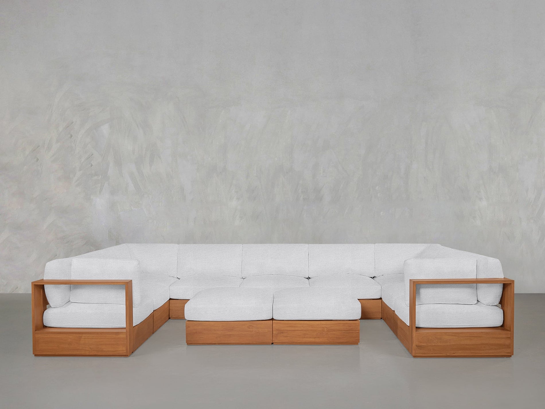 9-Seat Modular U-Sectional with Double Ottoman Teak Outdoor - 7th Avenue