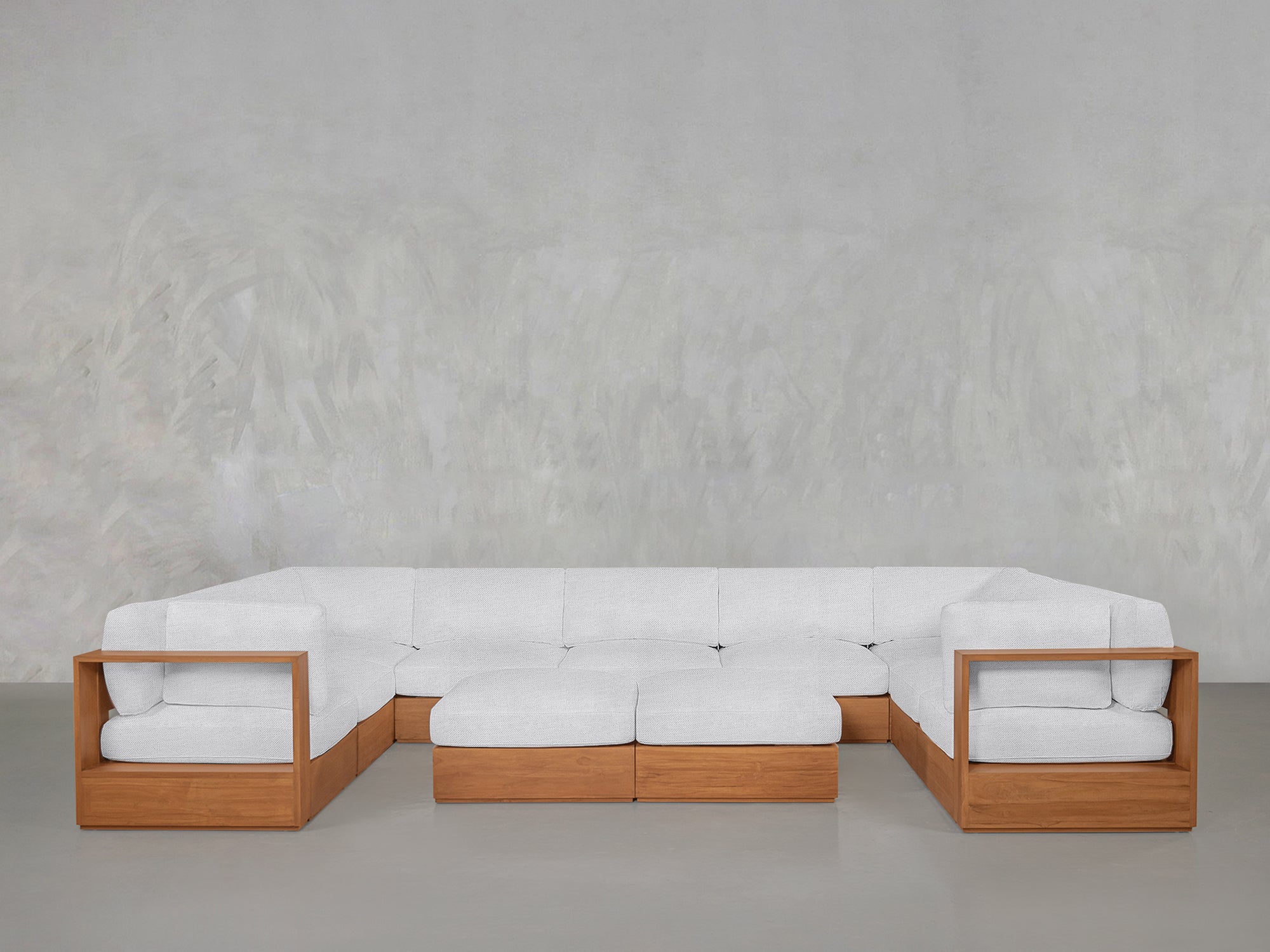 9-Seat Modular U-Sectional with Double Ottoman Teak Outdoor - 7th Avenue