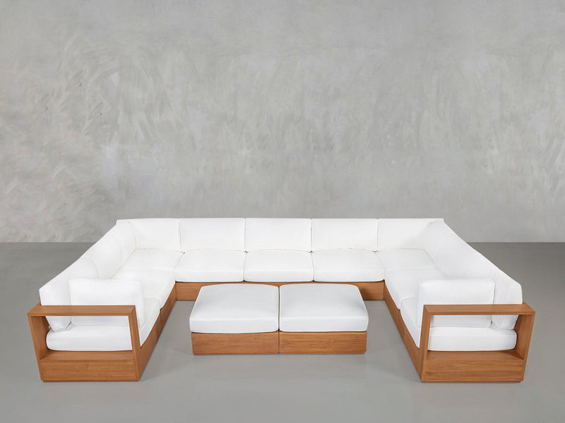 9-Seat Modular U-Sectional with Double Ottoman Teak Outdoor - 7th Avenue